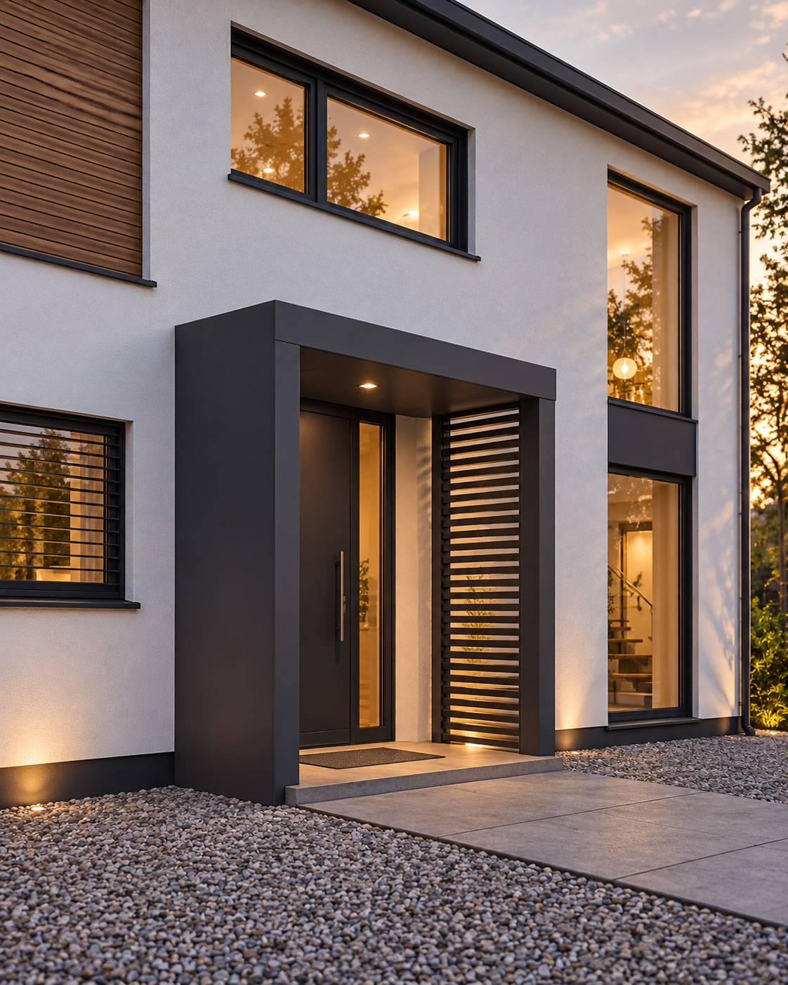 Nadstrešnica TIMBER GLOW — primjer modernog ulaza